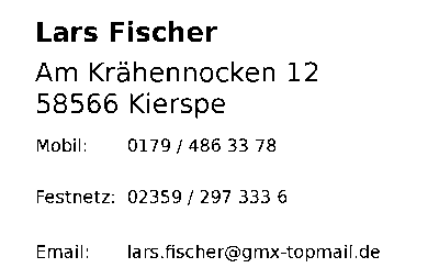 Visitenkarte für Düsseldorf und Kierspe
